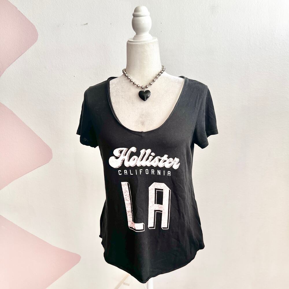 Y2K Hollister Black‎ Graphic T Shirt Top 2000s Indie Sleaze Preppy Grunge Small